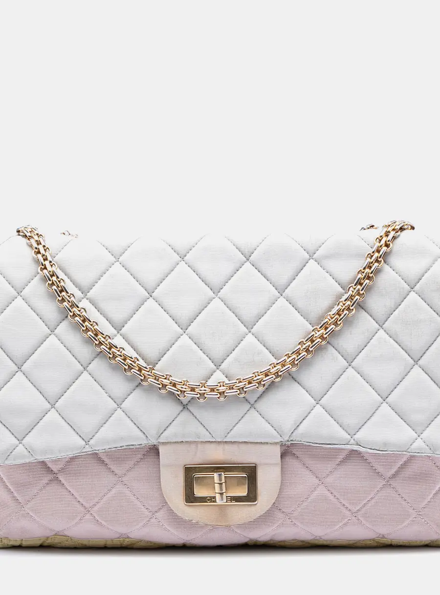 Chanel Reissue 2.55 227 Tricolor Grosgrain Satin Single Flap Bag