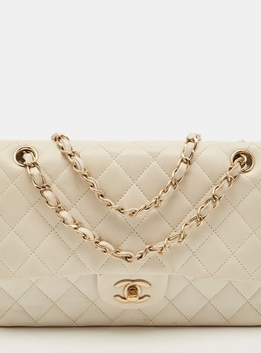 Chanel Classic Double Flap Medium White Quilted Leather Bag