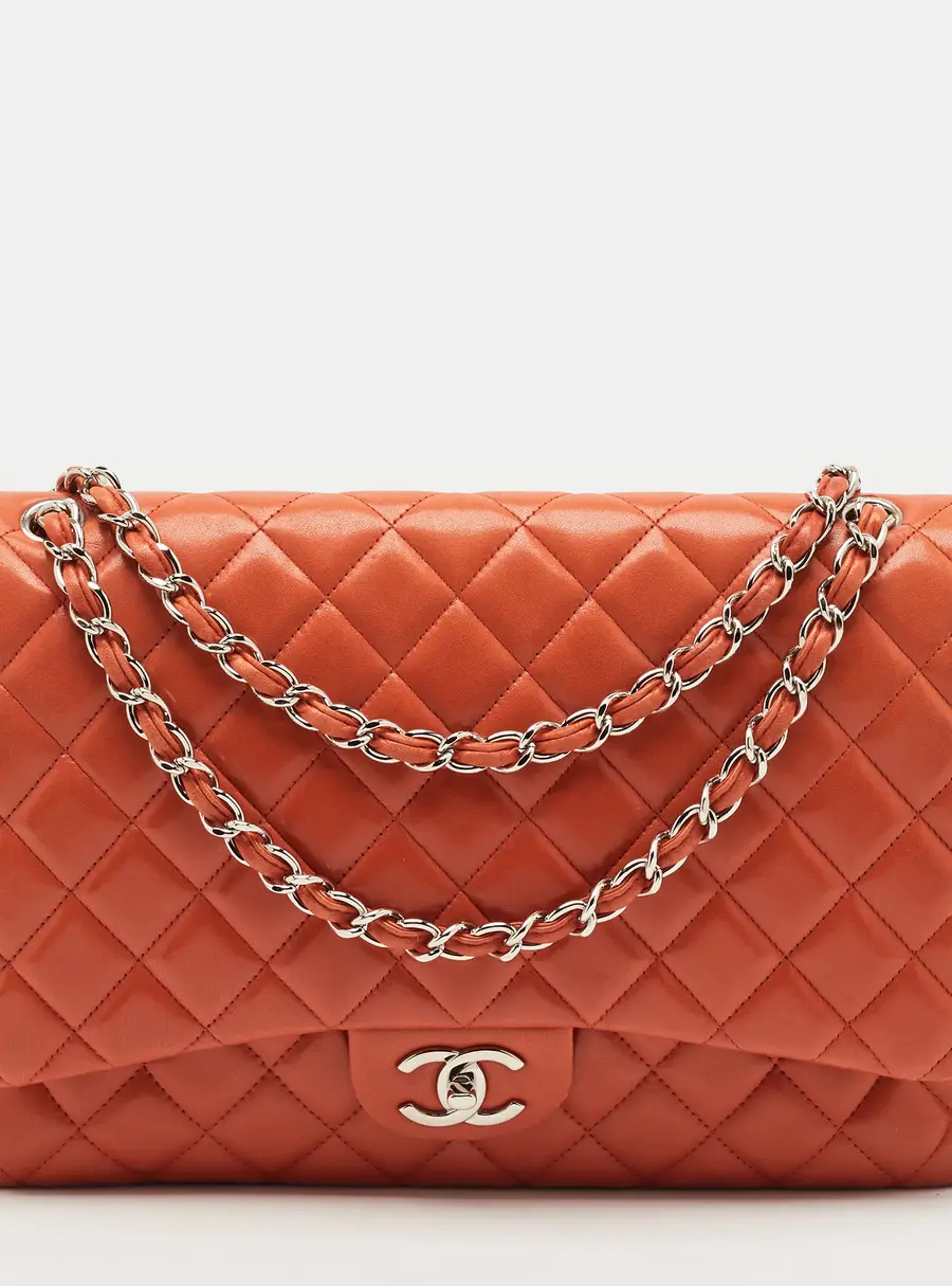 Chanel Classic Double Flap Maxi Orange Quilted Leather Bag