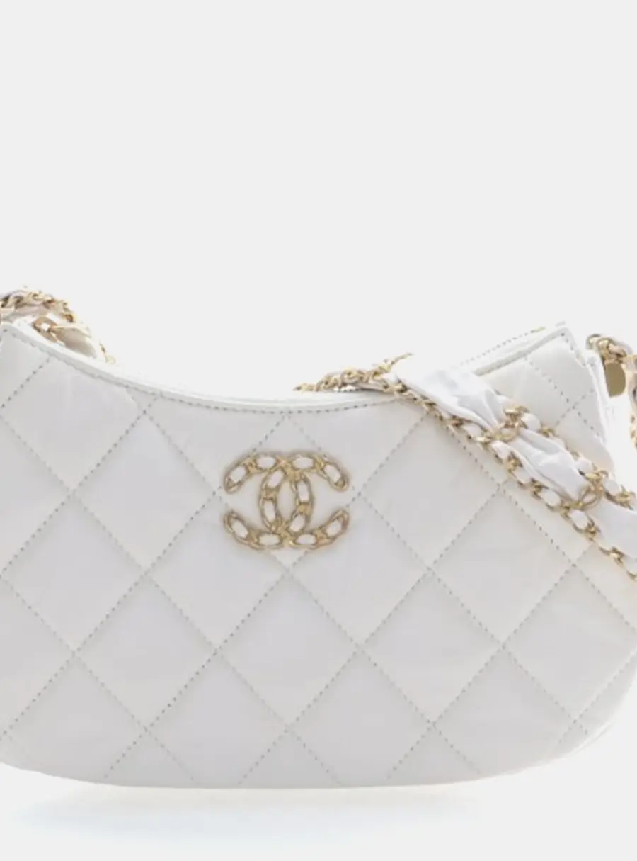 Chanel 19 Small White Aged Calfskin Leather Hobo Bag