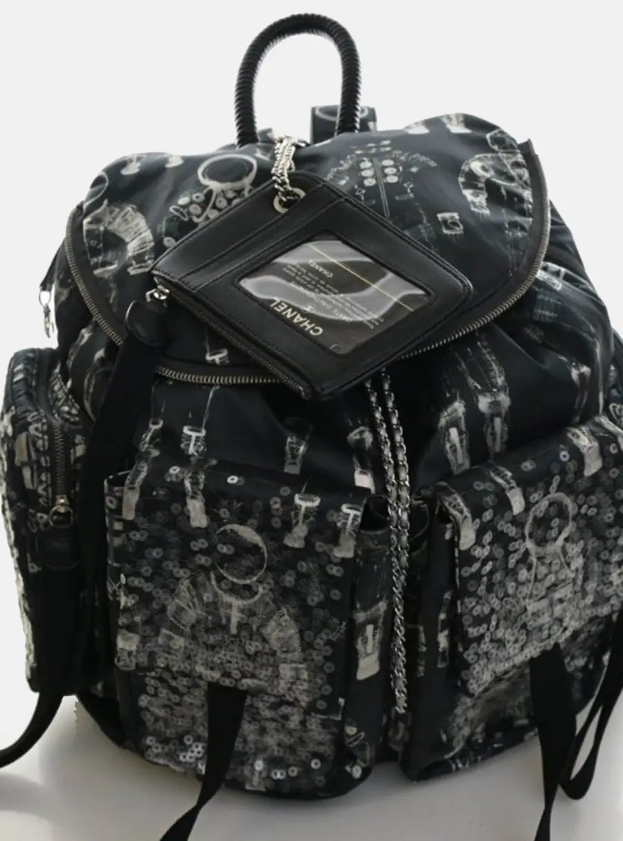Chanel Sequin Astronaut Essentials Black Sequin Nylon Backpack Bag