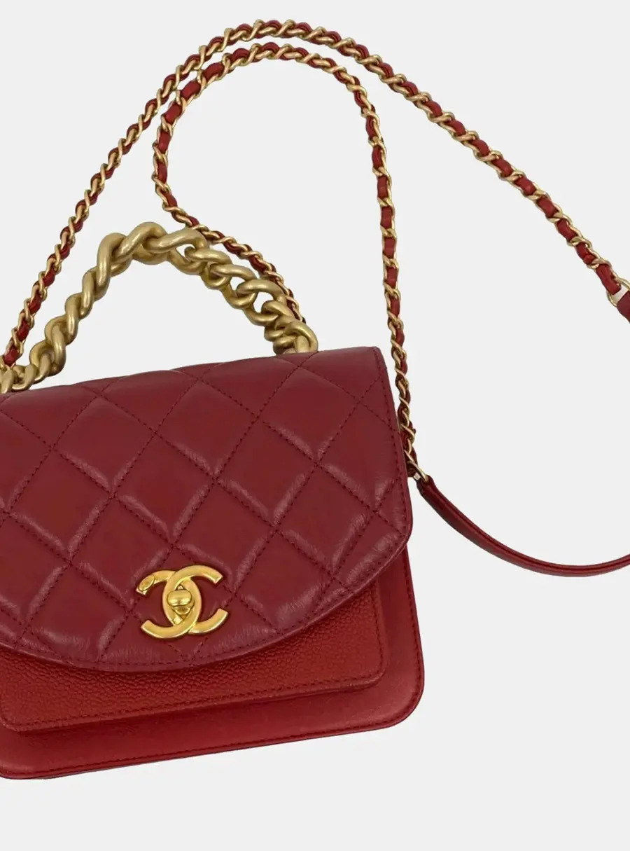 Chanel Small Flap Caviar And Calf Leather 2-Way Hand Shoulder Bag Red