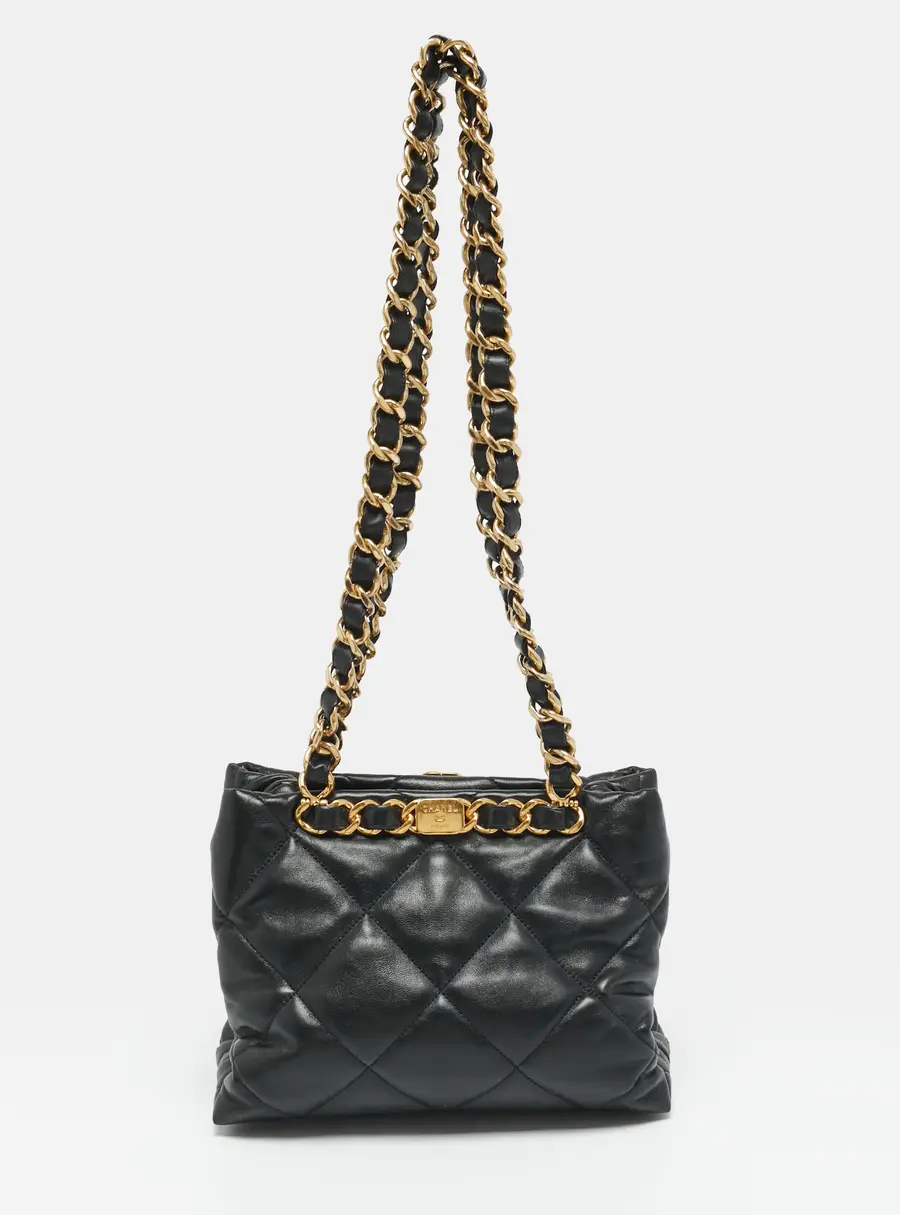 Chanel Small Black Quilted Leather Shopping Tote