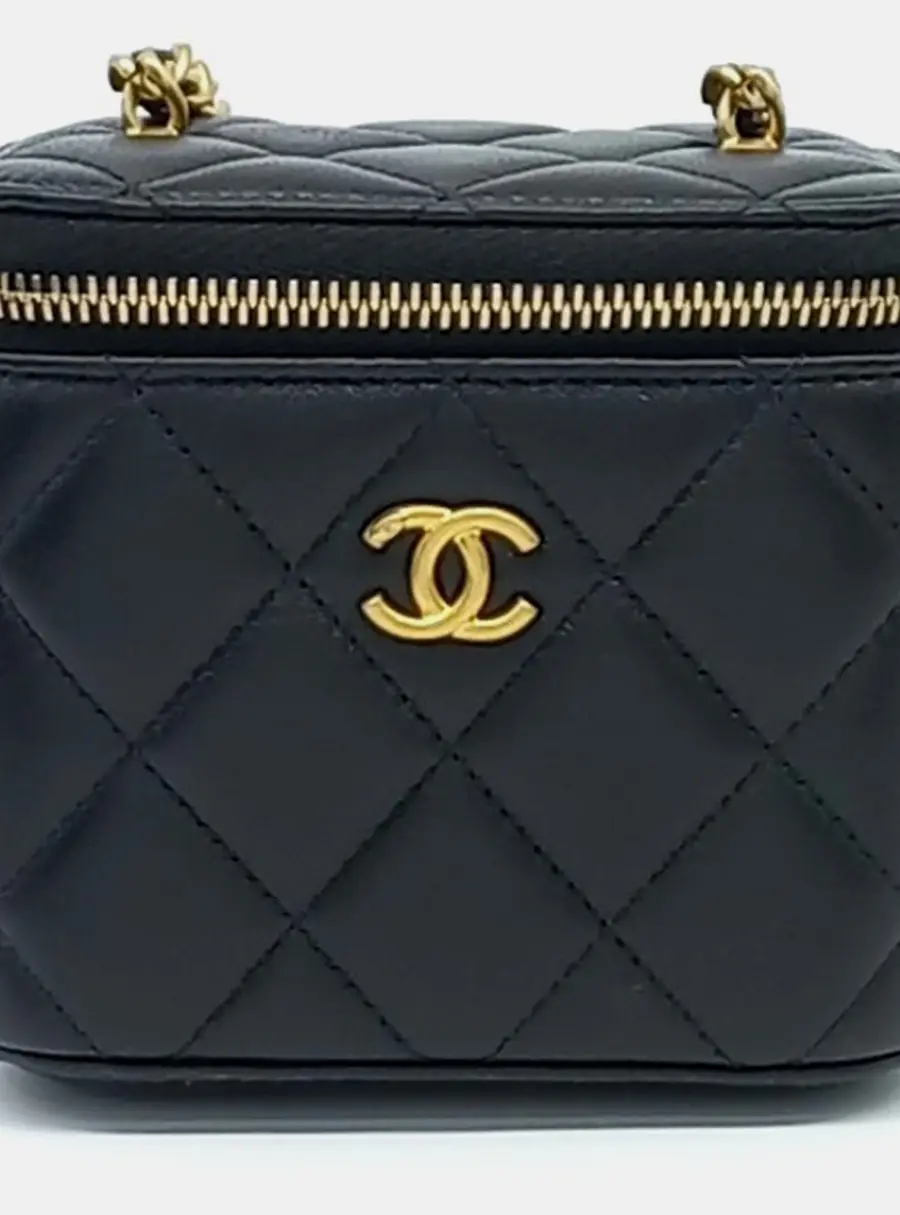 Chanel Vanity Mini Black Quilted Lambskin Leather Crossbody Bag