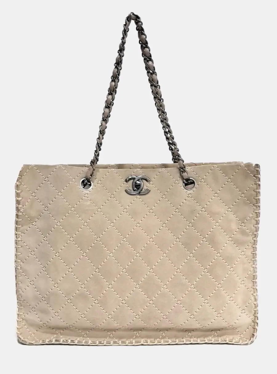 Chanel Deauville Beige Suede Leather Shoulder Bag