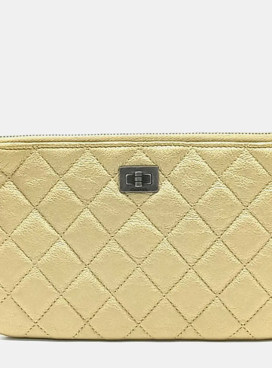 Chanel Reissue 2.55 Pouch Metallic Gold Quilted Leather Pouch Bag