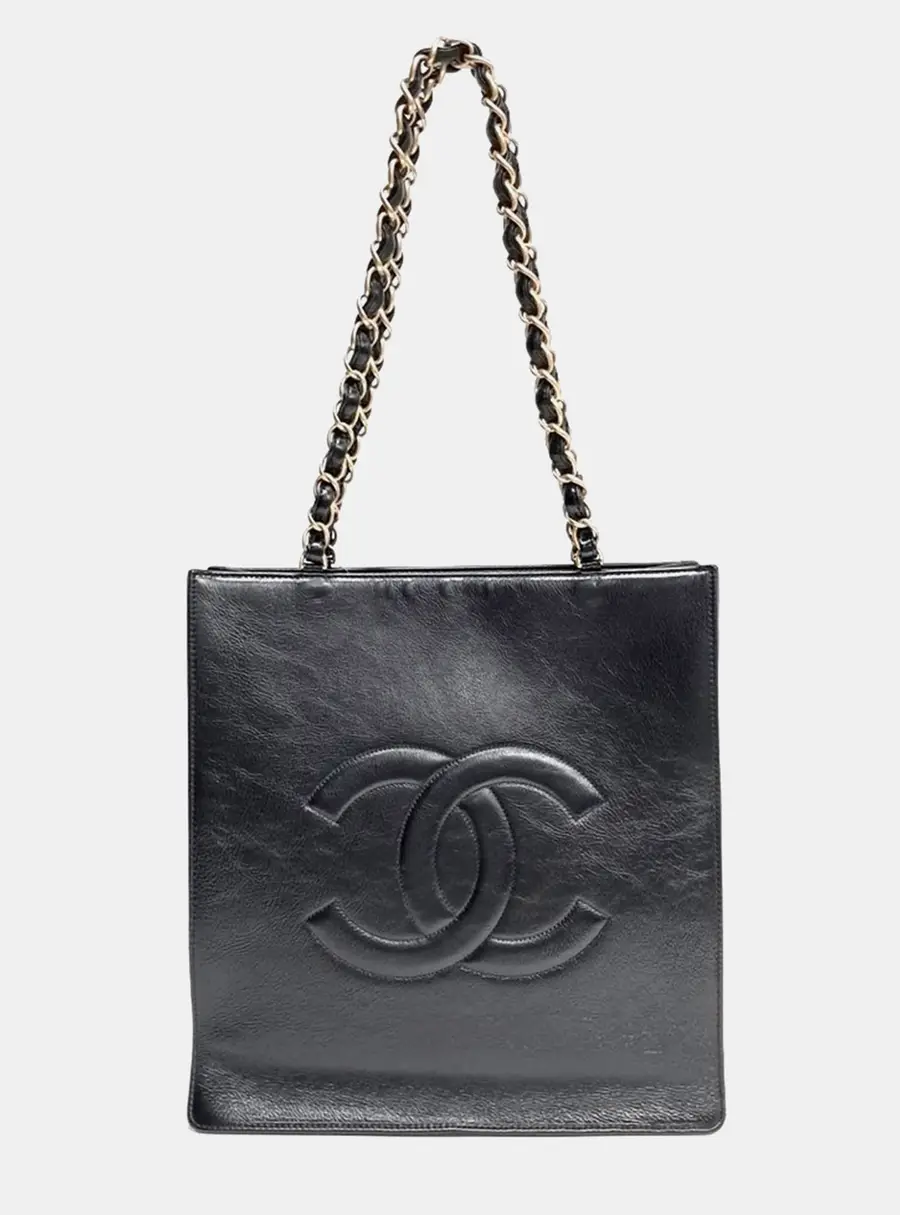 Chanel Shopping Large Black Leather Tote Bag
