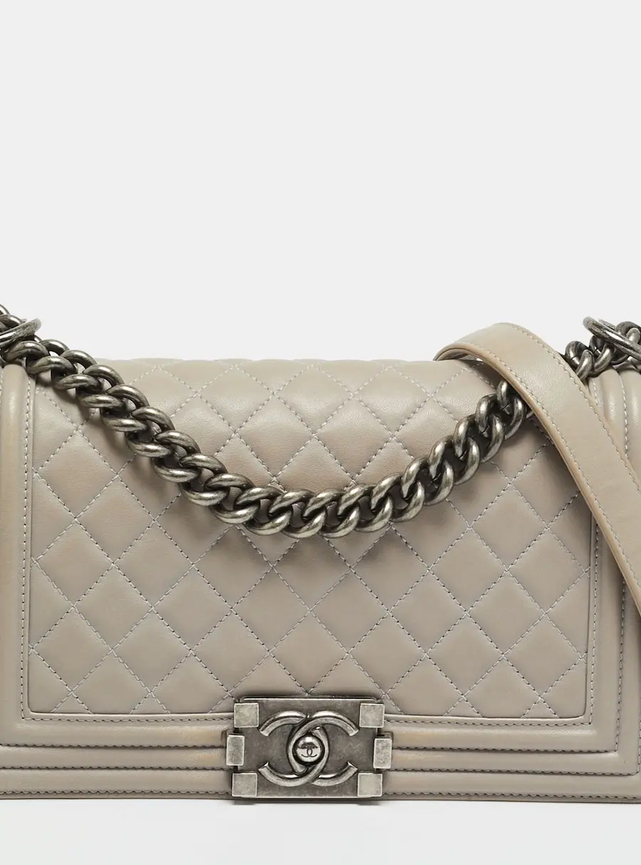Chanel Boy Medium Grey Quilted Leather Flap Bag