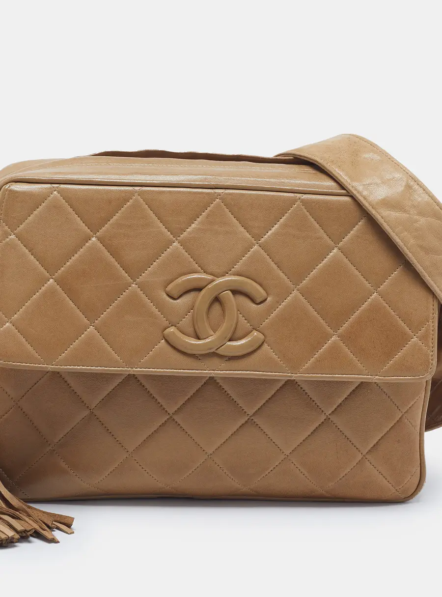 Chanel Beige Quilted Leather Vintage CC Flap Shoulder Bag