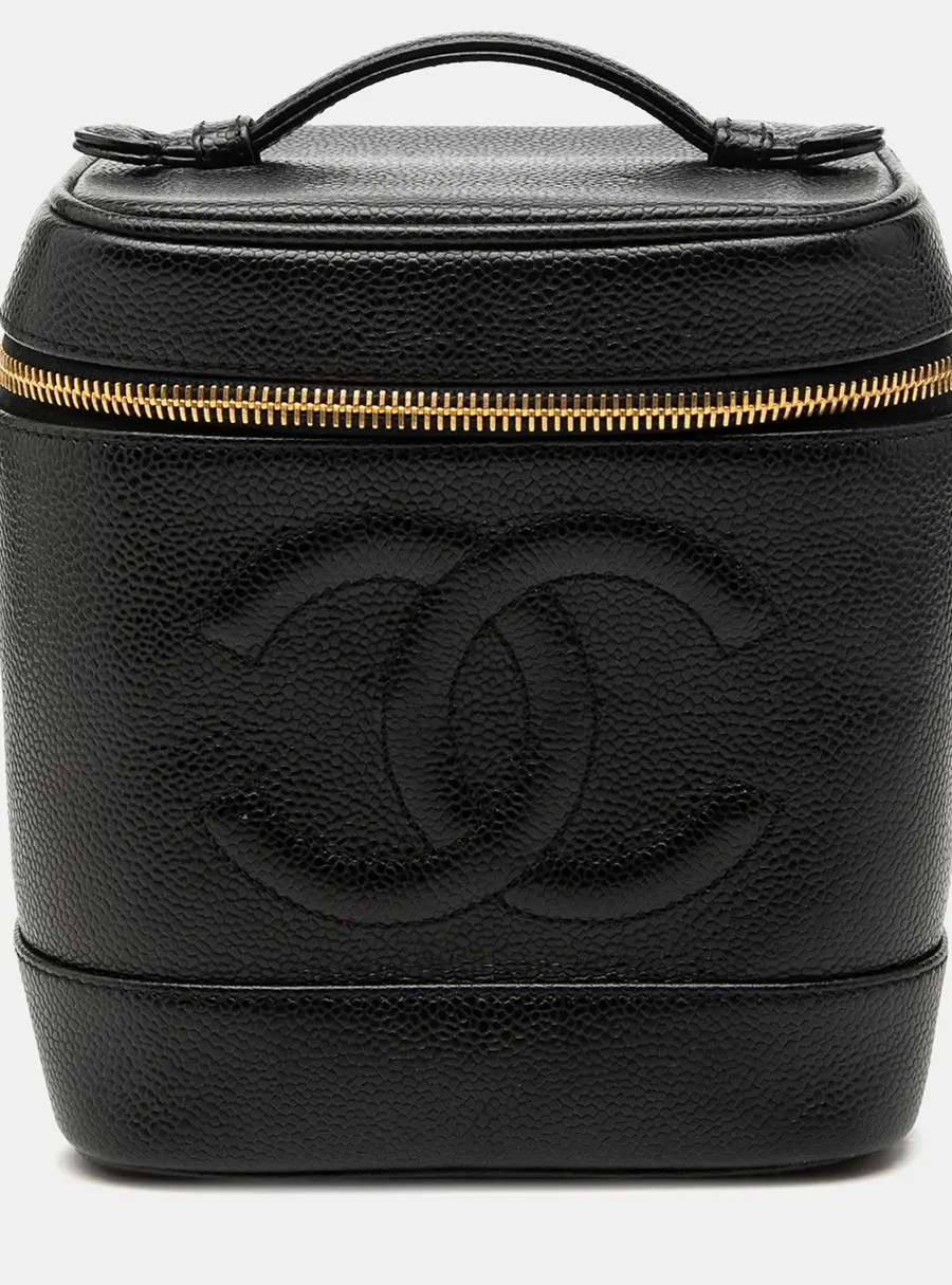 Chanel Vanity Case Black Caviar Leather Top Handle Bag