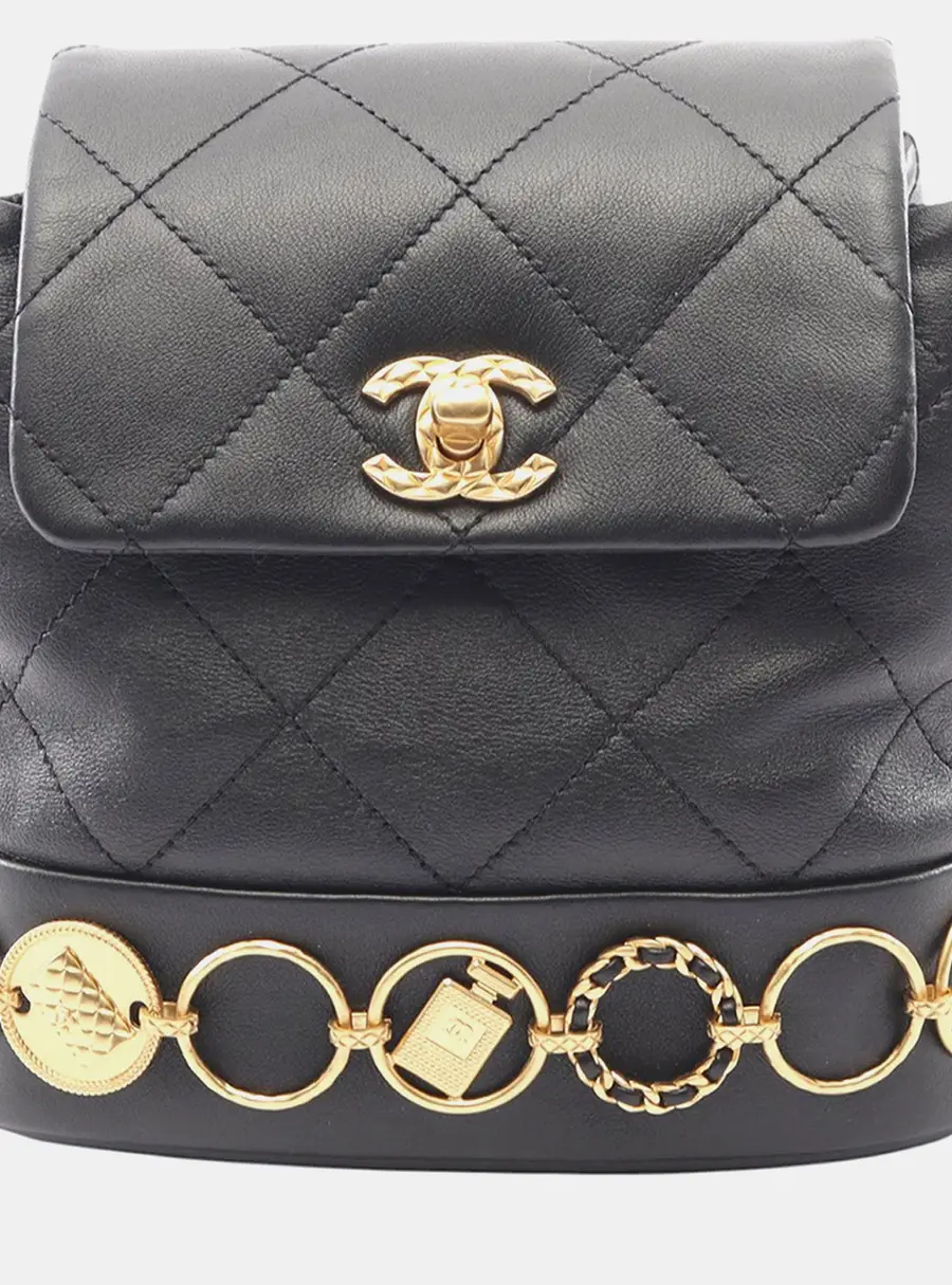 Chanel Small Black Lambskin Leather Backpack Bag