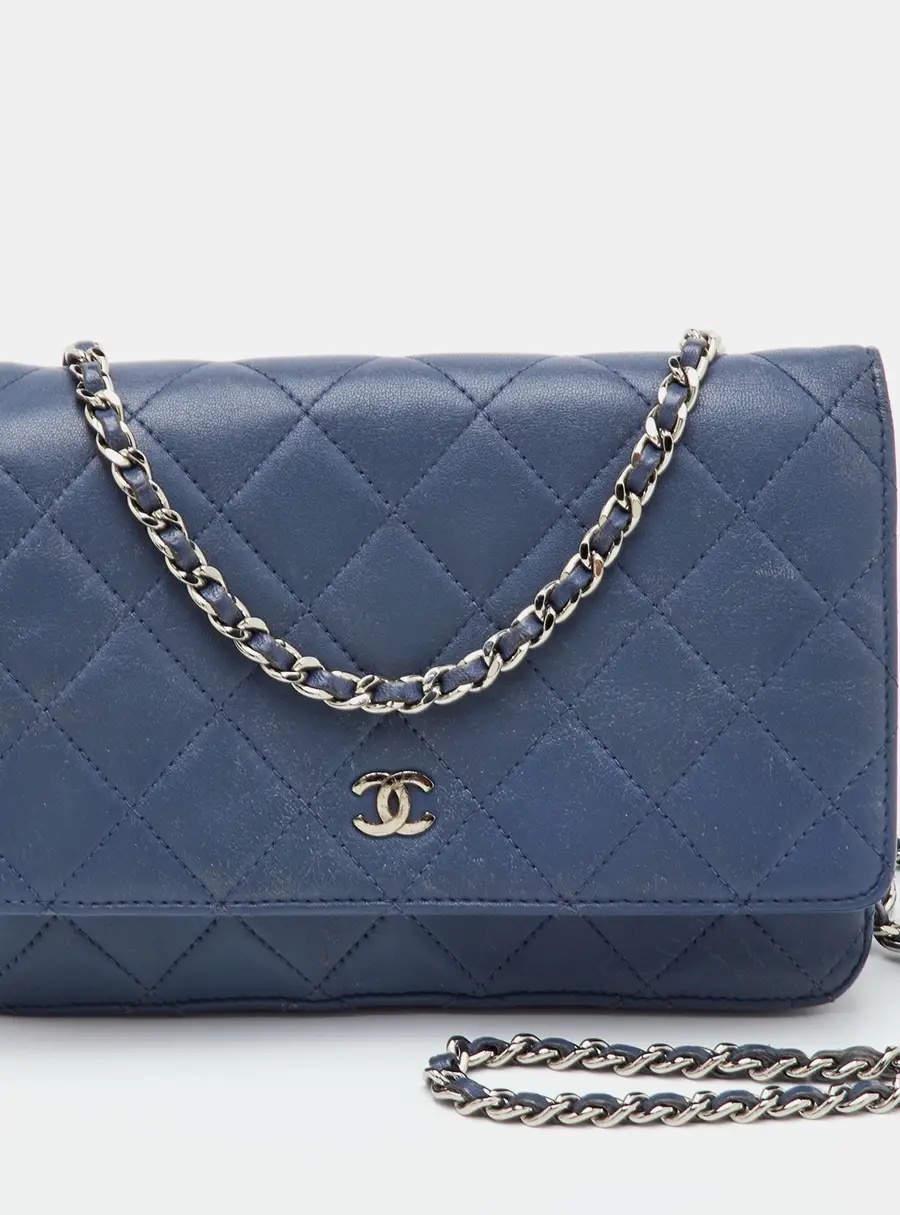 Chanel WOC Blue Quilted Leather Classic Wallet On Chain