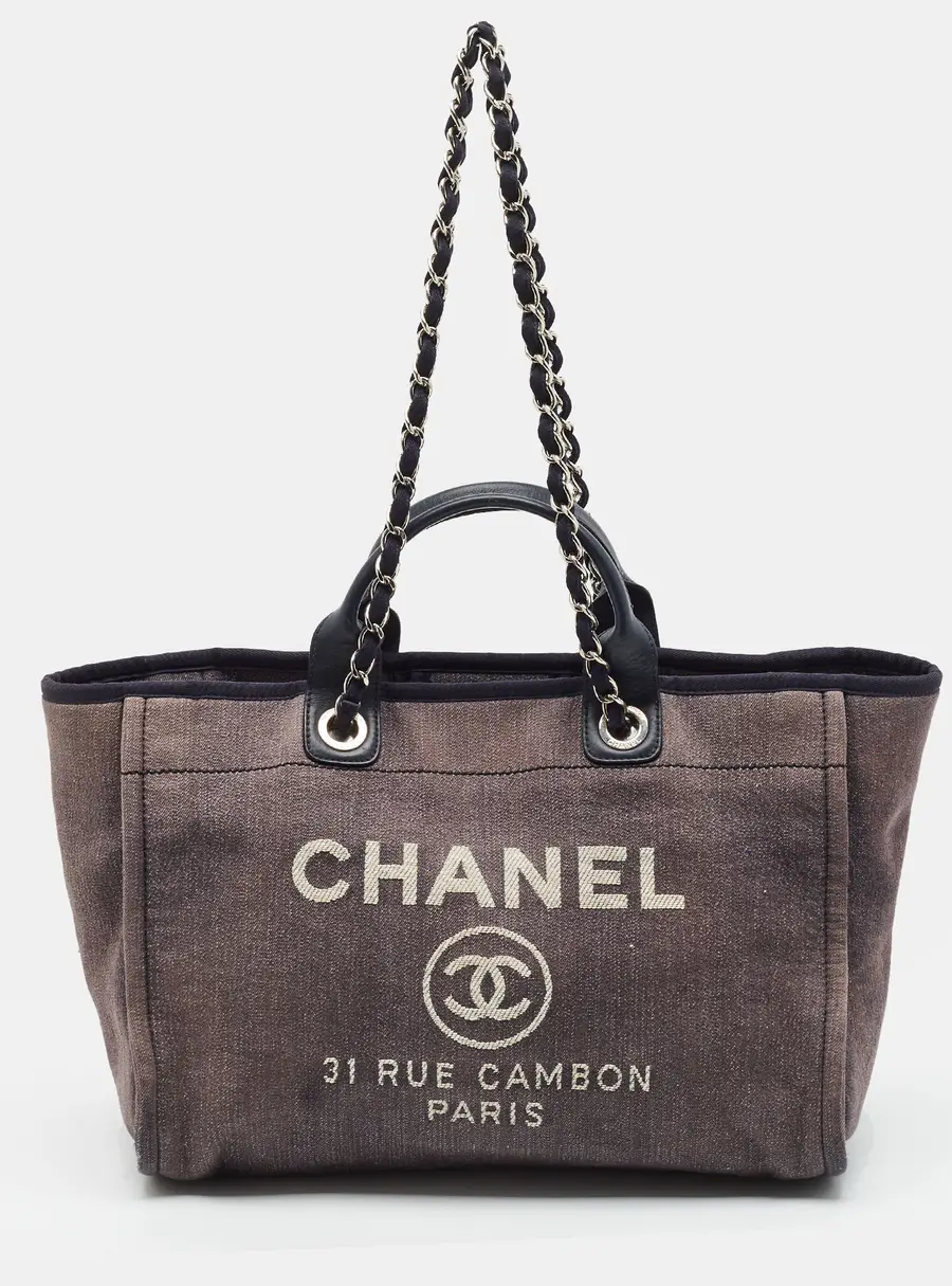 Chanel Deauville Large Navy Blue Denim Shopper Tote