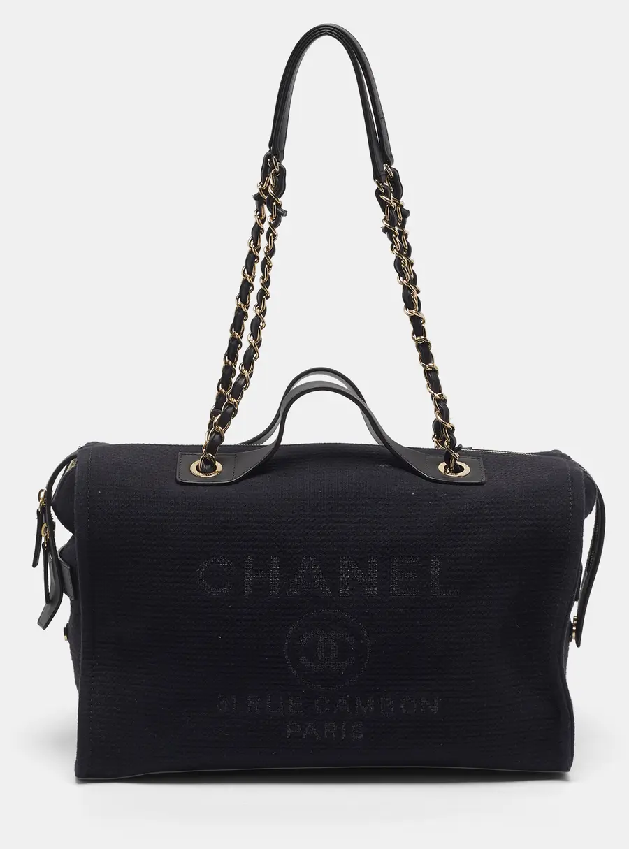 Chanel Deauville Black Fabric Bowling Bag