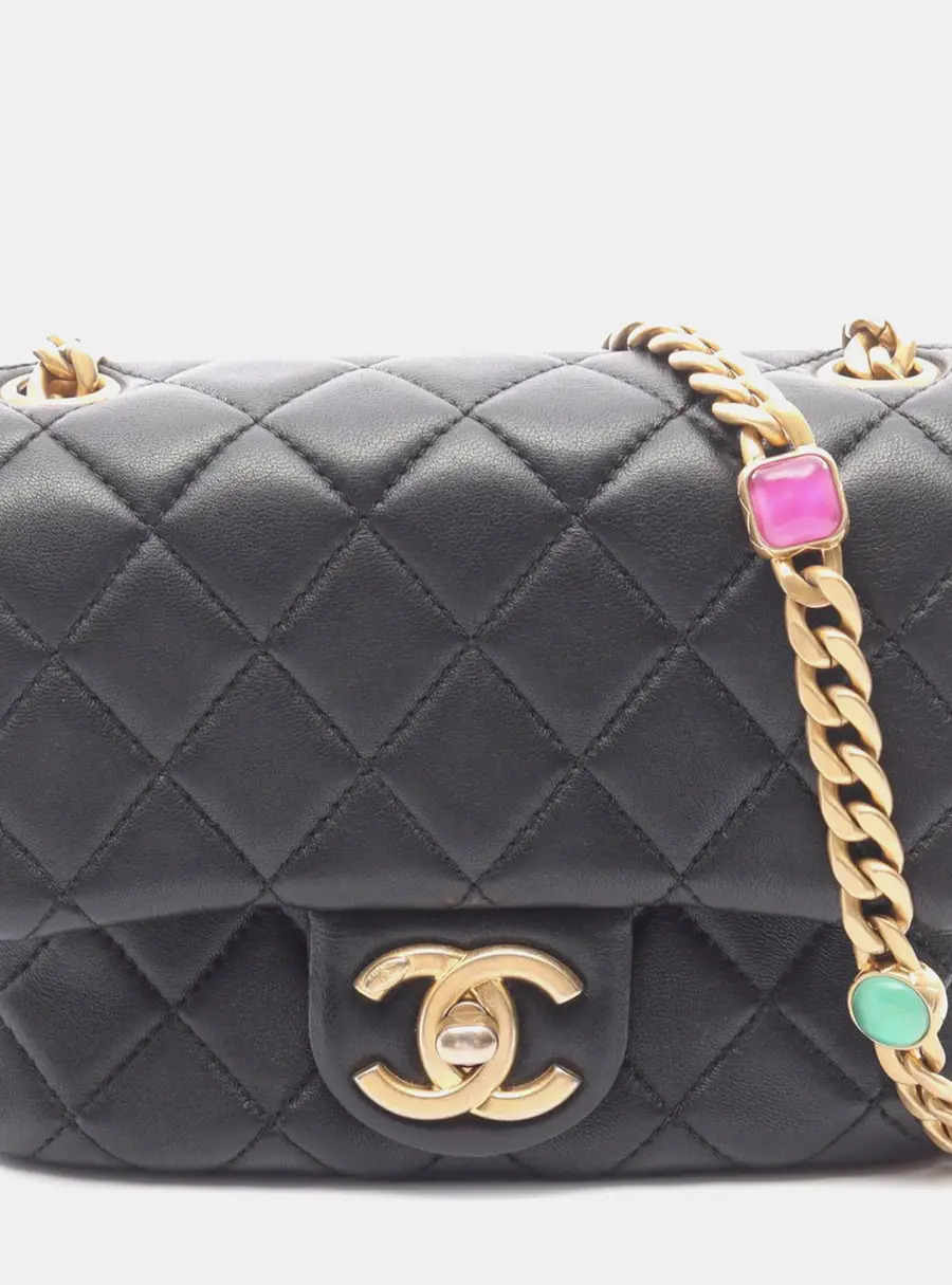 Chanel Mini Square Flap Black Lambskin Leather Crossbody Bag