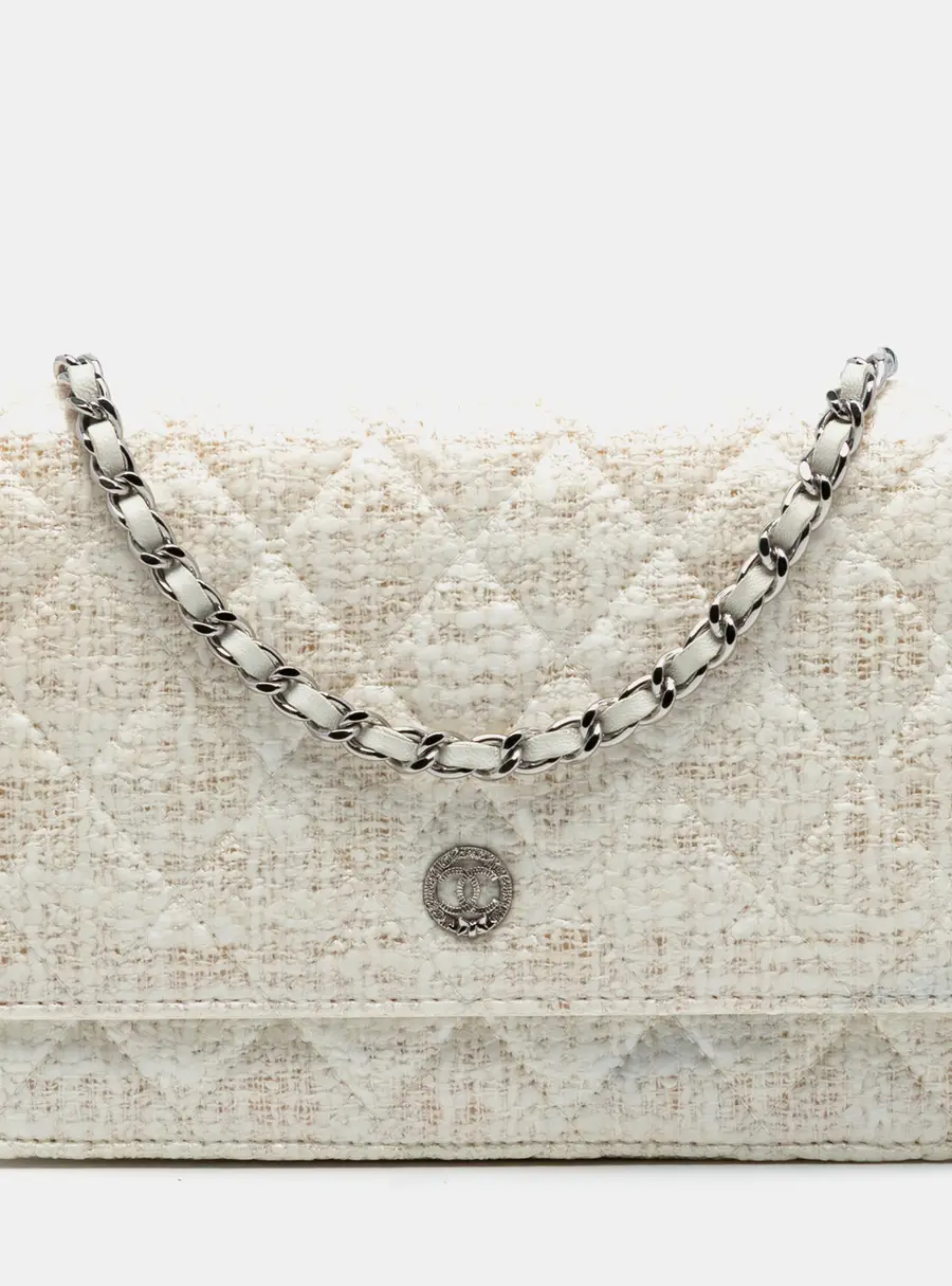 Chanel Wallet On Chain Beige Coated Tweed Shoulder Bag