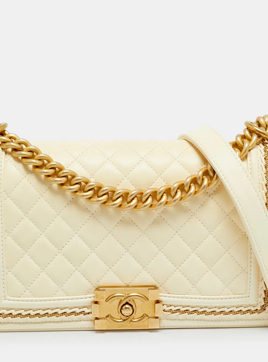 Chanel Chain Around Boy Flap Medium Off White Quilted Leather Bag