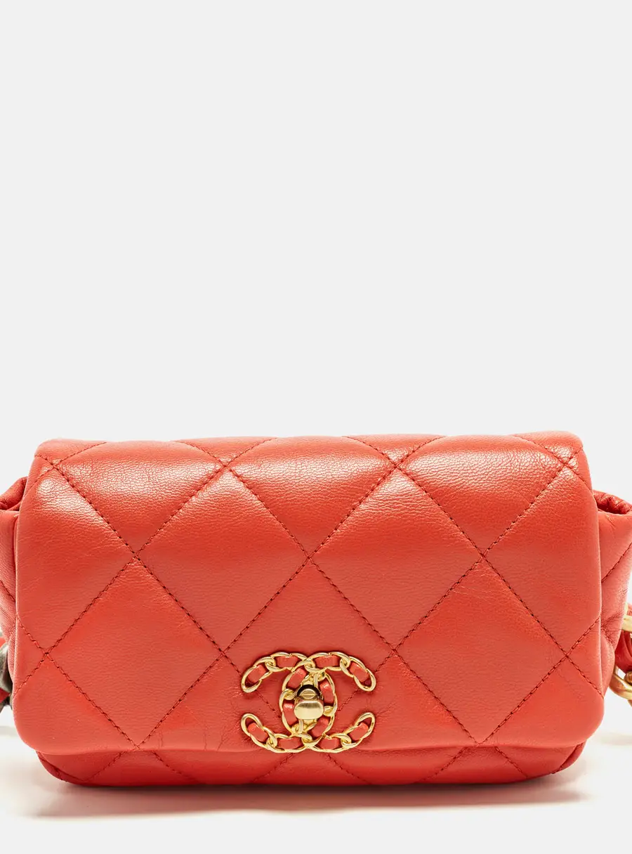 Chanel 19 Orange Quilted Leather Belt Bag