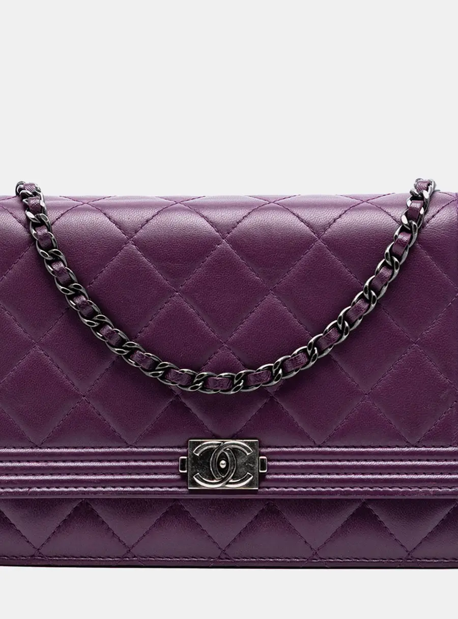 Chanel Boy Wallet On Chain Purple Lambskin Leather Shoulder Bag