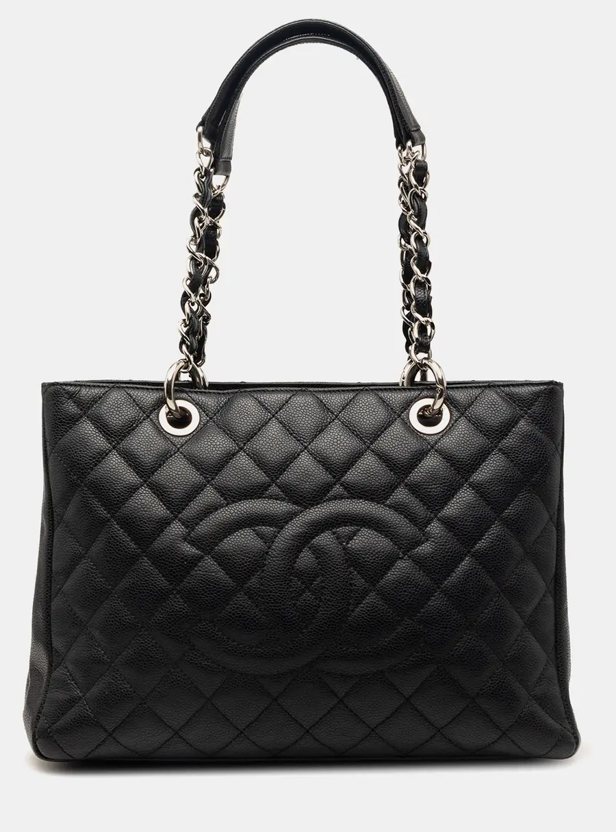 Chanel Grand Shopping Tote Black Caviar Leather Top Handle Bag