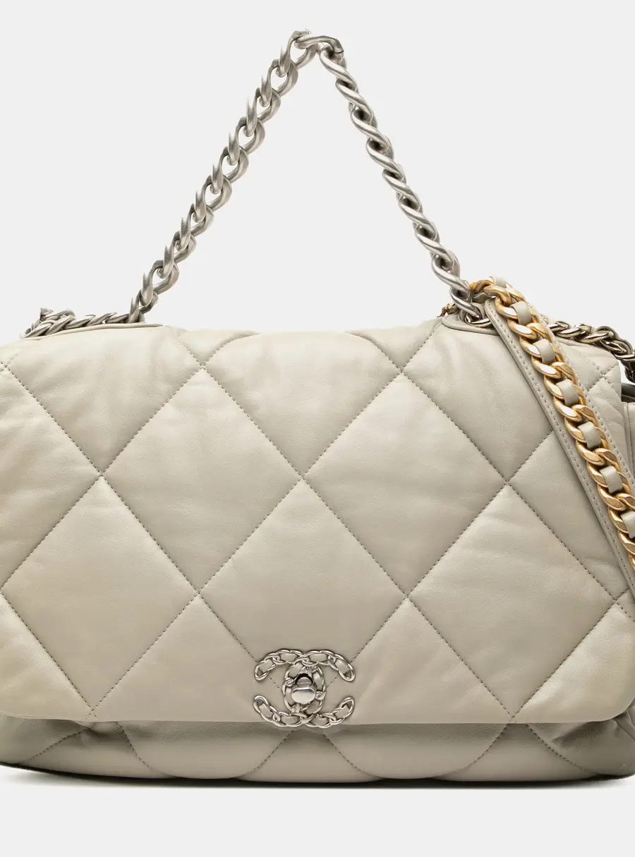 Chanel 19 Maxi Beige Lambskin Leather Flap Bag