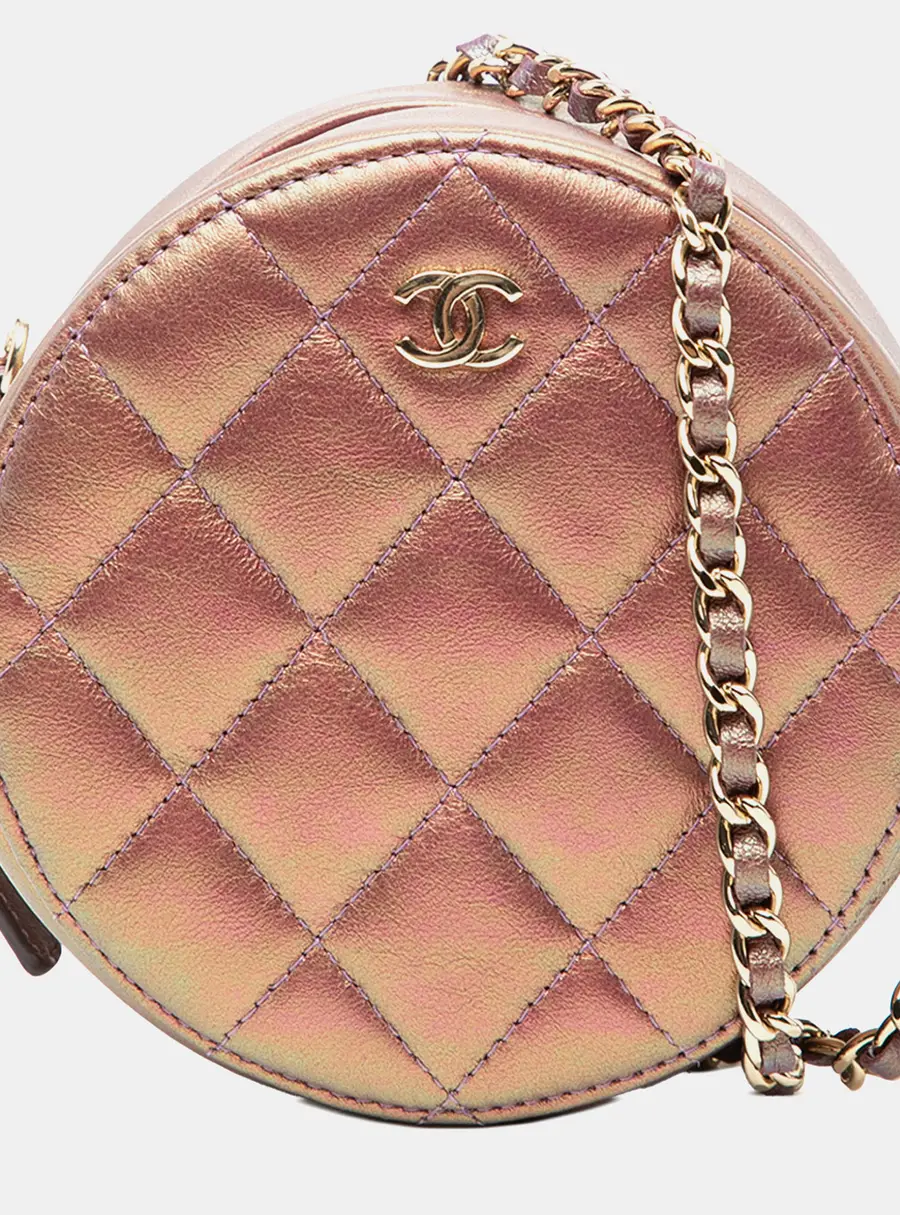 Chanel Round Clutch With Chain Small Purple Iridescent Lambskin Leather Crossbody Bag