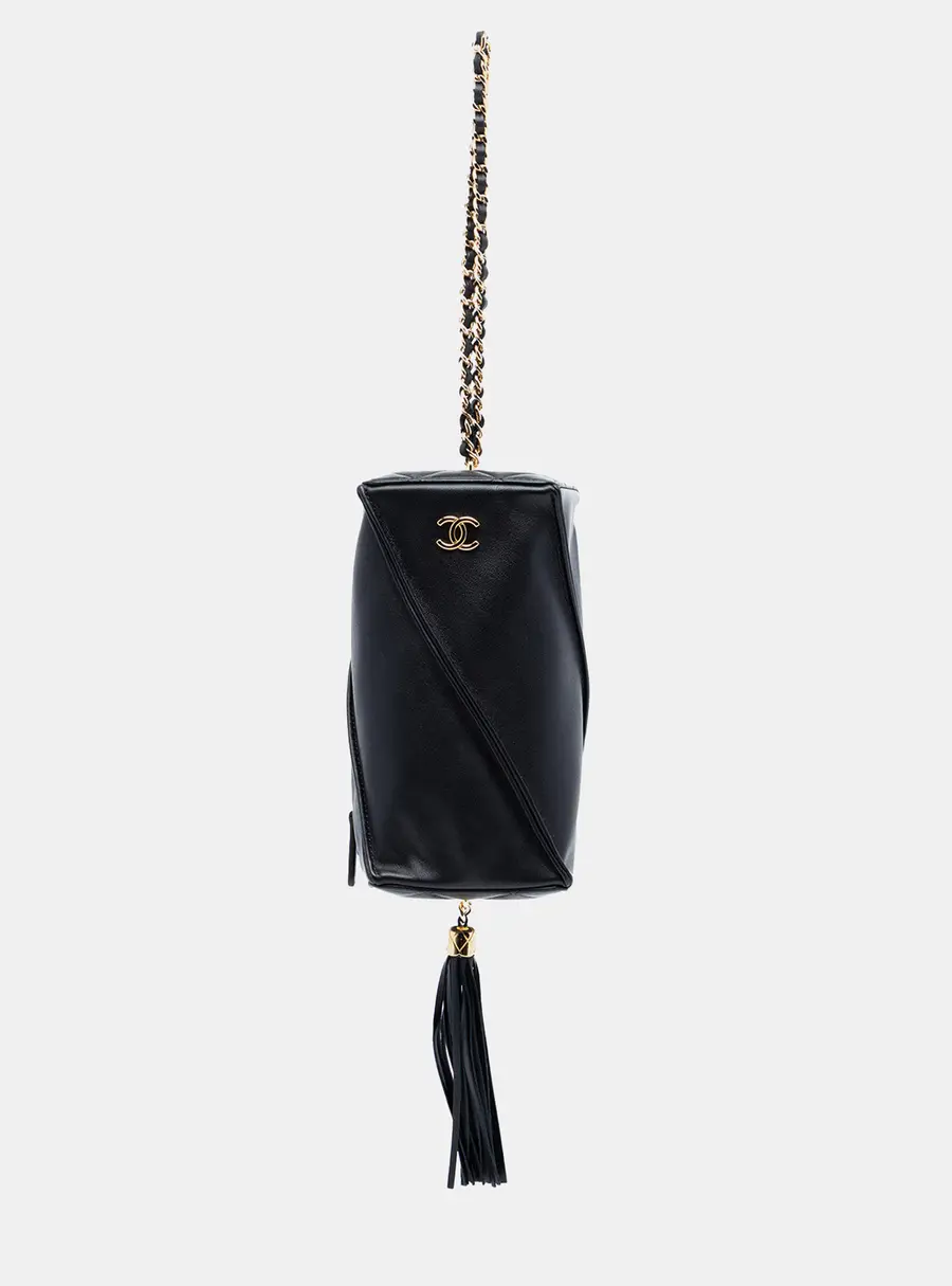 Chanel Metiers d'Art Tassel Black Lambskin Leather Rectangle Clutch Bag