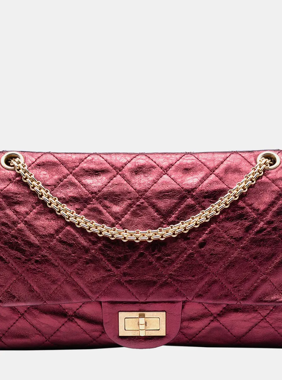 Chanel Reissue 2.55 227 Burgundy Metallic Quilted Lambskin Leather Double Flap Bag