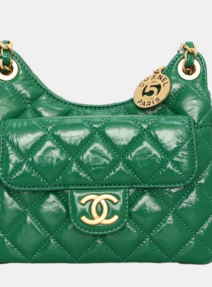 Chanel Small Wavy Hobo Green Quilted Lambskin Leather Hobo Bag
