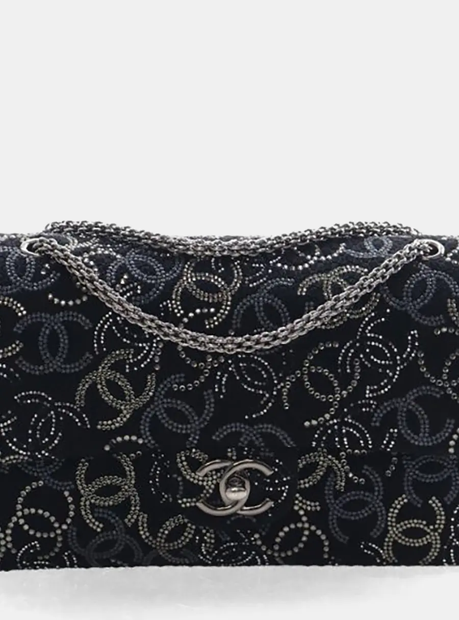 Chanel Medium Black, Grey, Silver Embellished CC Paris-Shanghai Pudong Classic Double Flap Bag