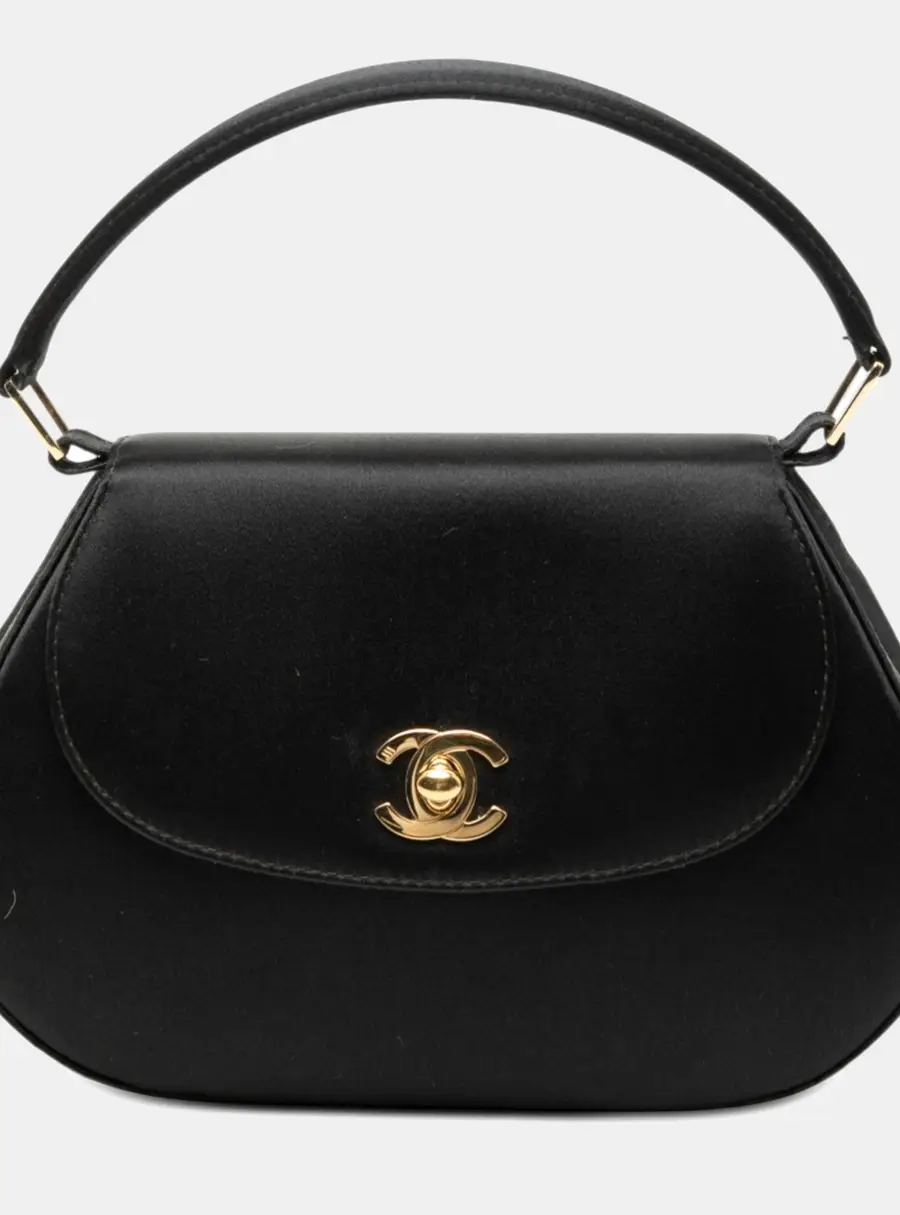 Chanel CC Flap Black Satin Top Handle Bag