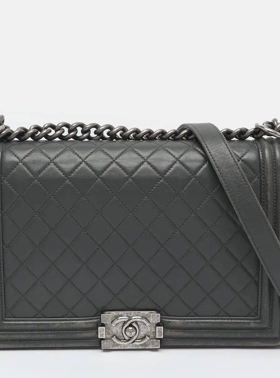 Chanel Boy New Medium Grey Quilted Leather Flap Bag