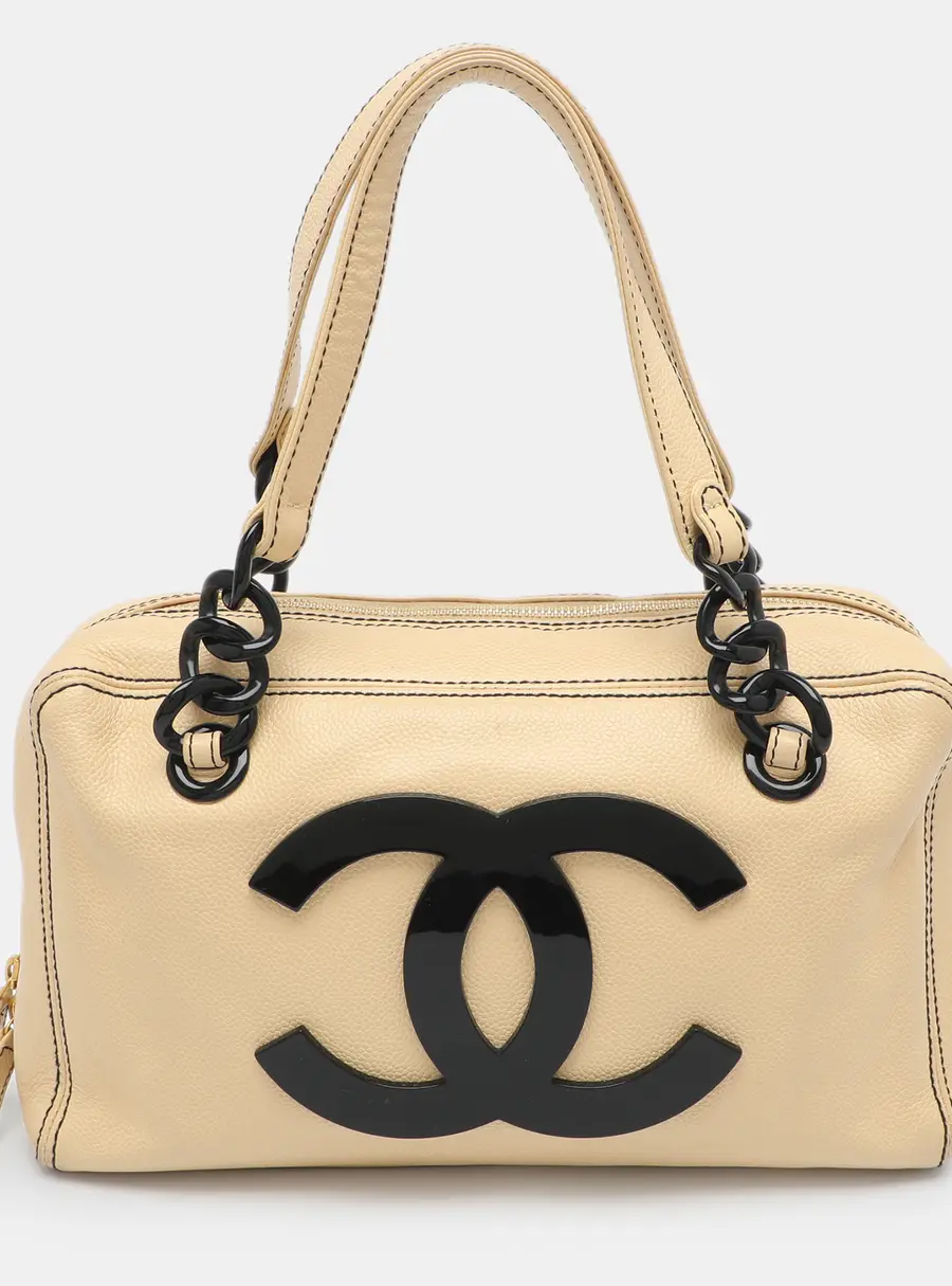Chanel CC Yellow Caviar Leather Bowler Bag
