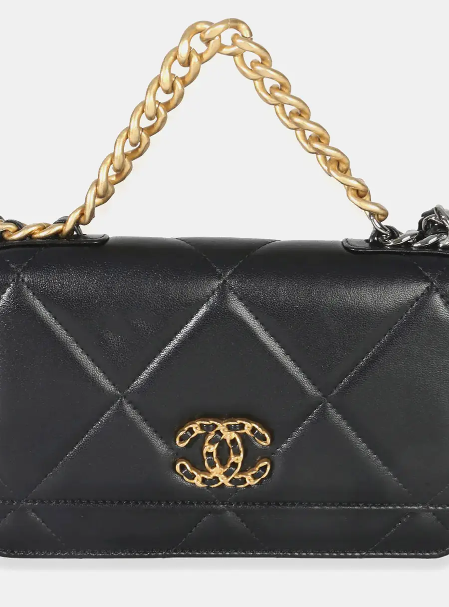 Chanel 19 Wallet On Chain Black Lambskin Leather Wallet On Chain Bag