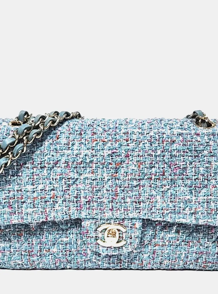 Chanel Classic Medium Blue Tweed Shoulder Bag