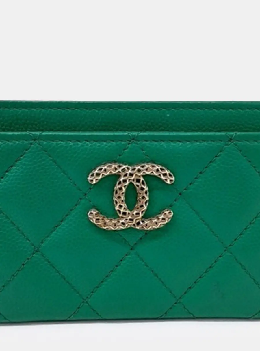 Chanel AP3188 Green Caviar Leather Card Holder