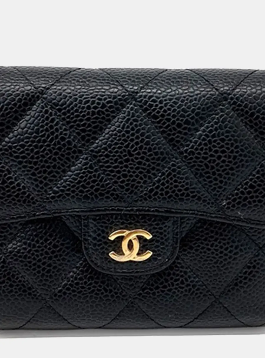 Chanel Flap Wallet Black Caviar Leather Wallet Bag