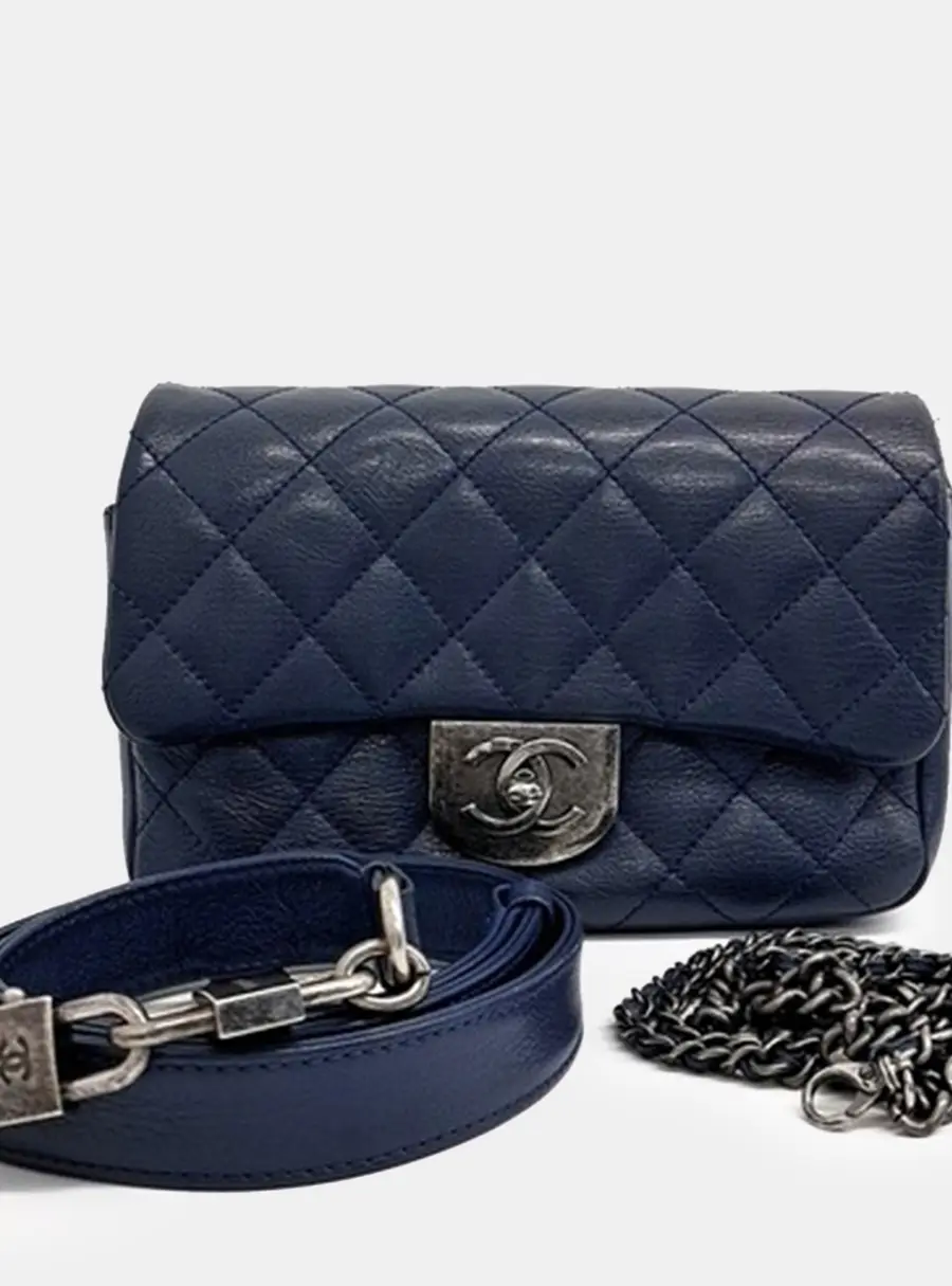 Chanel Quilted Blue Leather Crossbody Bag