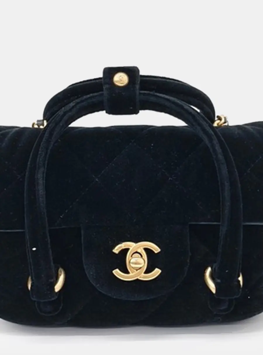 Chanel Black Velvet Chain Tote Bag