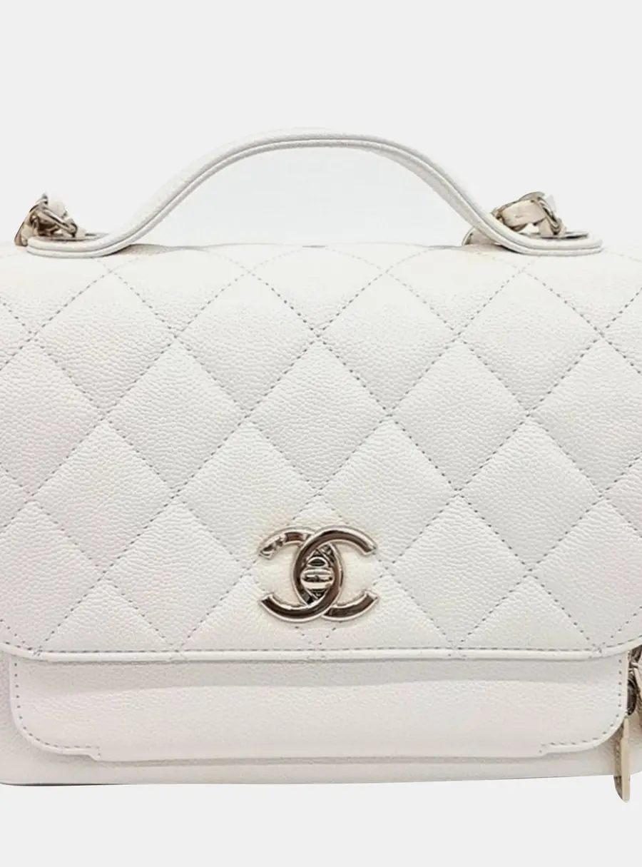 Chanel Business Affinity Mini White Grained Calfskin Leather Shoulder Bag