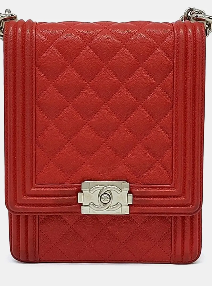 Chanel Boy Flap Small Red Caviar Leather Shoulder Bag