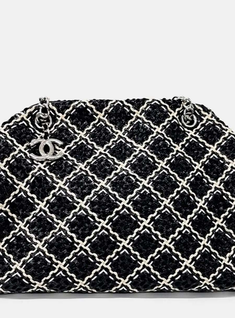 Chanel Timeless Jumbo Black Woven Fabric Leather Shoulder Bag