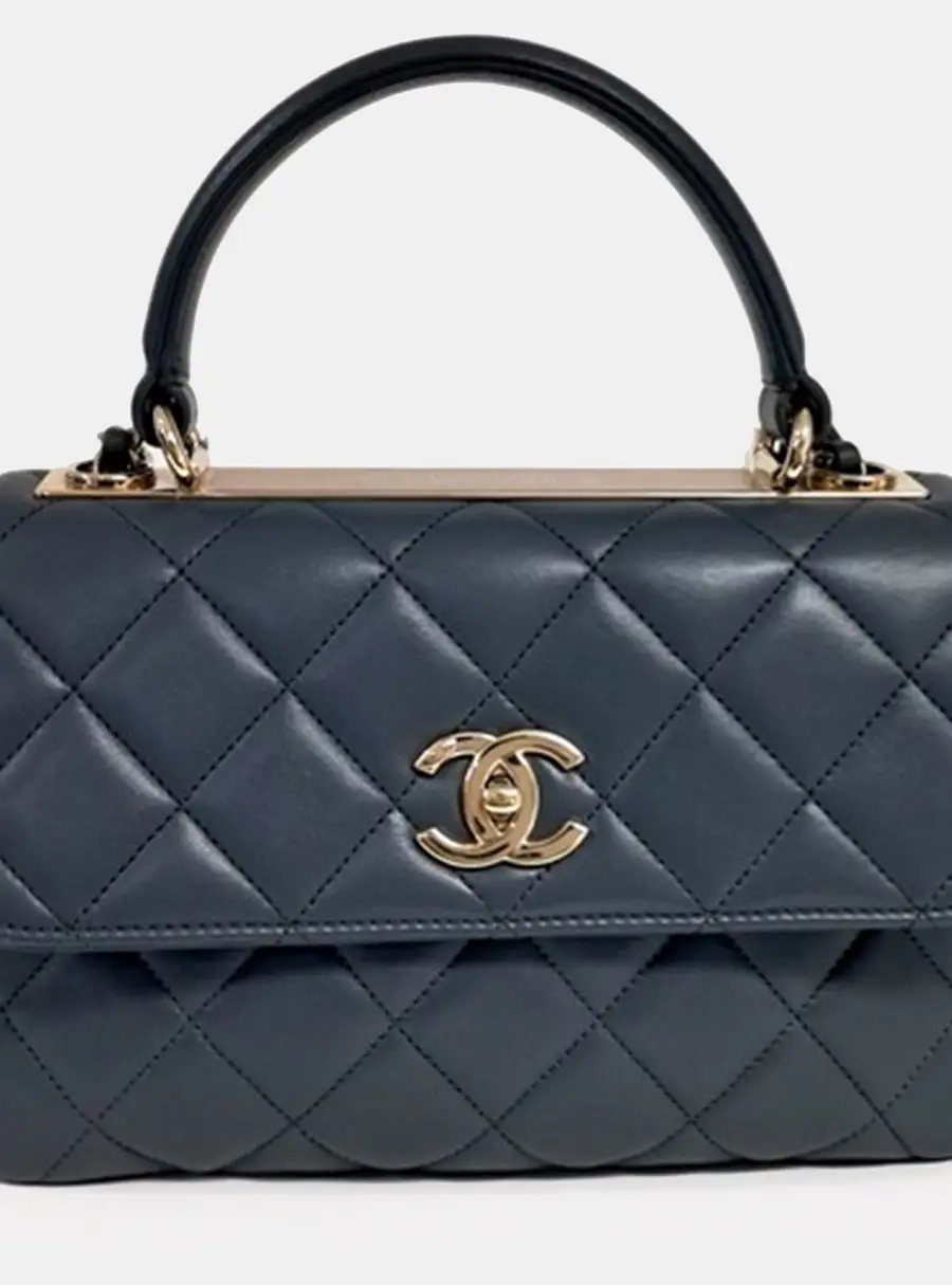 Chanel Trendy CC Small Black Quilted Lambskin Leather Top Handle Bag
