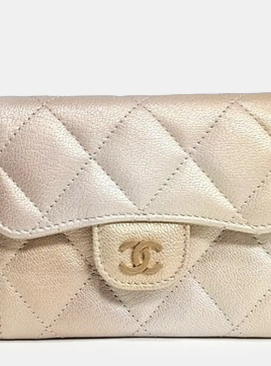 Chanel AP0238 Metallic Gold Leather Chain Card Wallet Bag