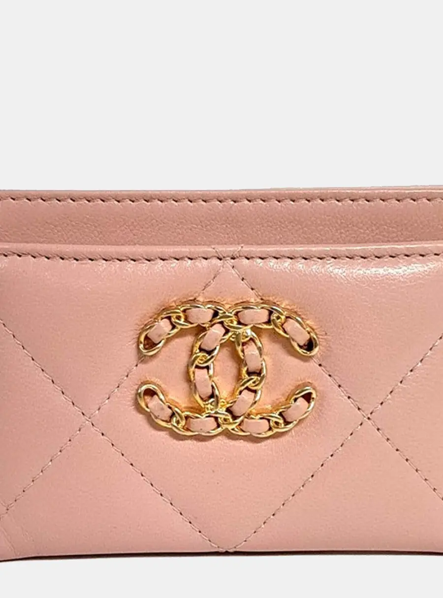 Chanel 19 Card Holder Pink Lambskin Leather Card Holder Bag