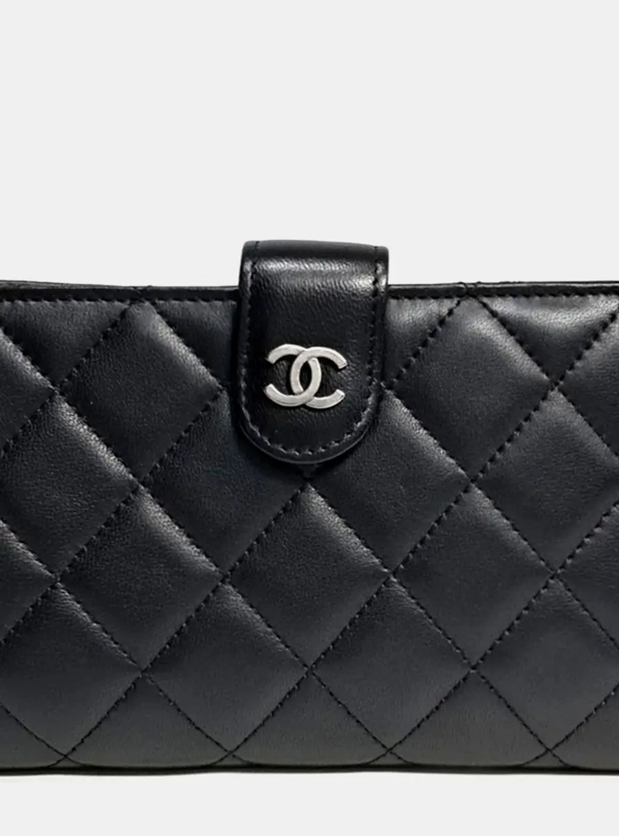 Chanel CC Compact Medium Black Lambskin Leather Wallet Bag