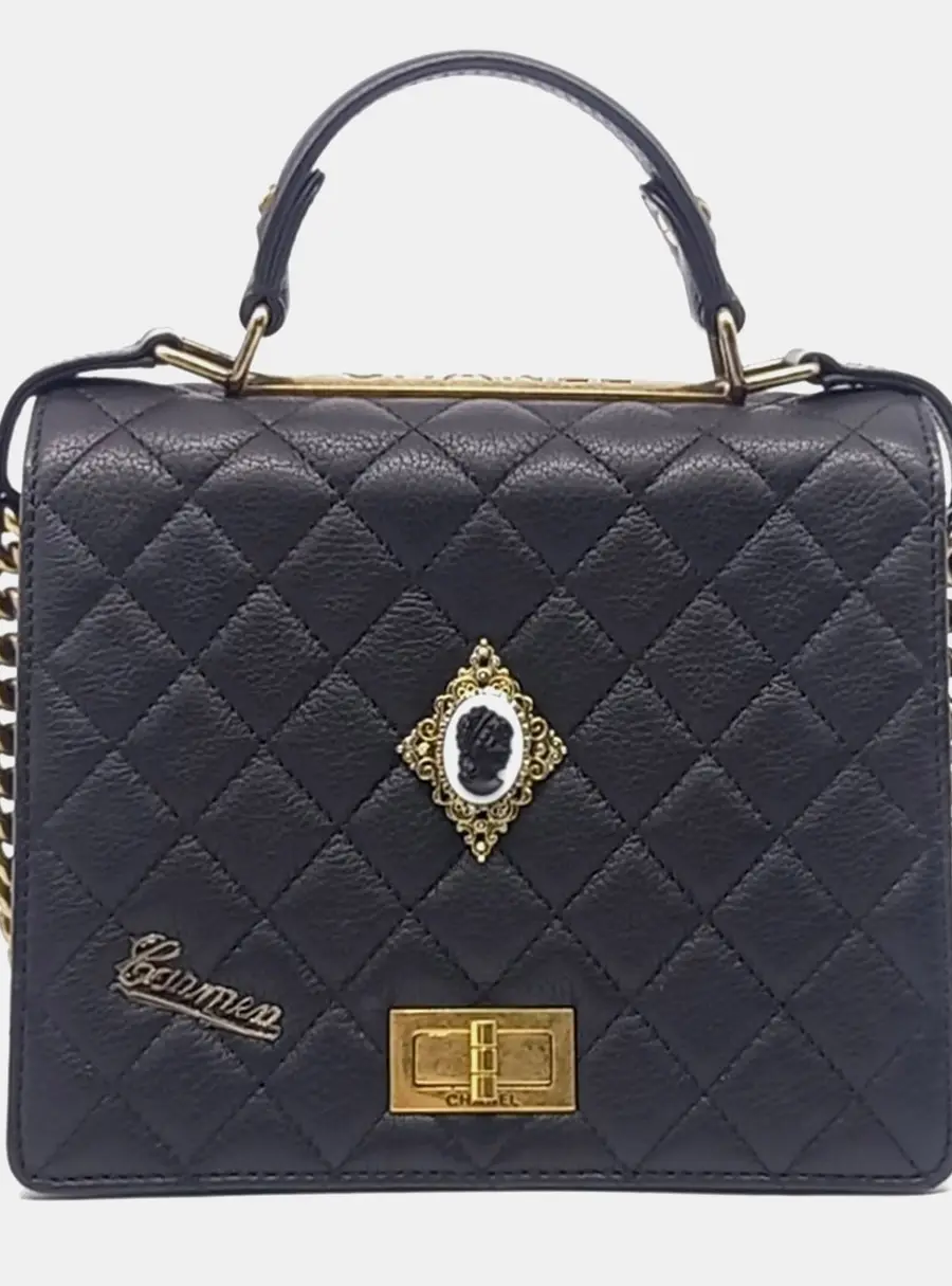 Chanel Black Leather Dylan 2.55 Top Handle Chain Shoulder Bag