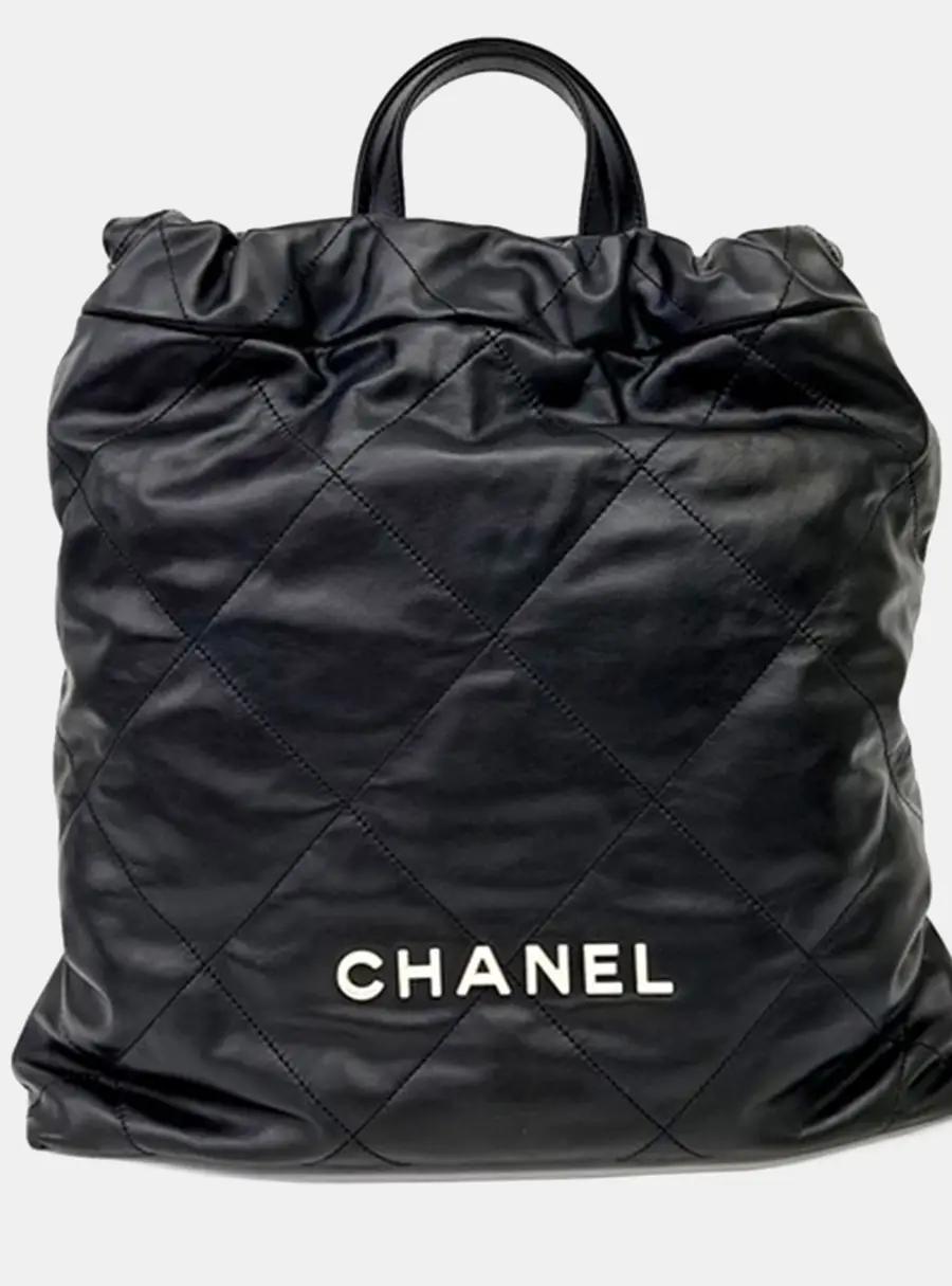 Chanel 22 Large Black Calfskin Leather Backpack Bag