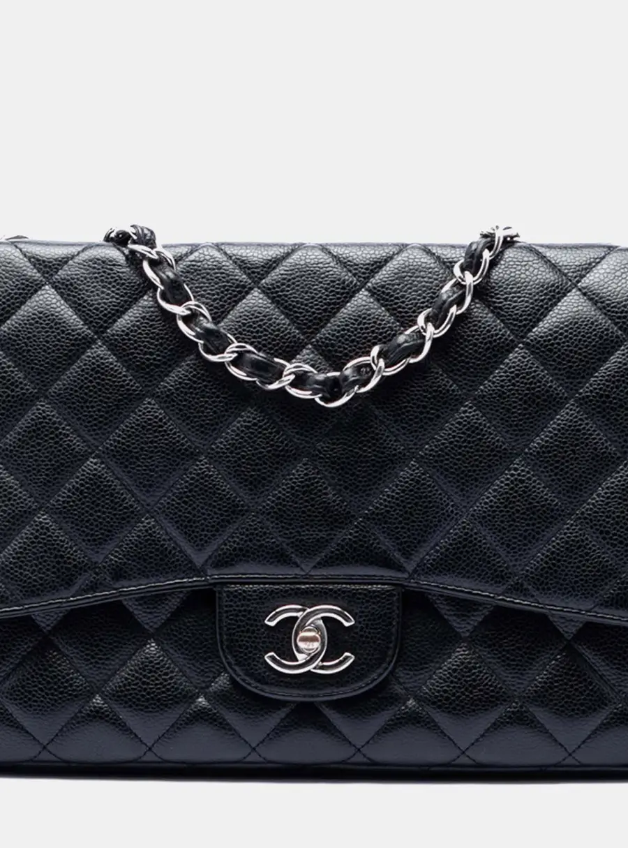 Chanel Classic Jumbo Black Caviar Leather Single Flap Bag