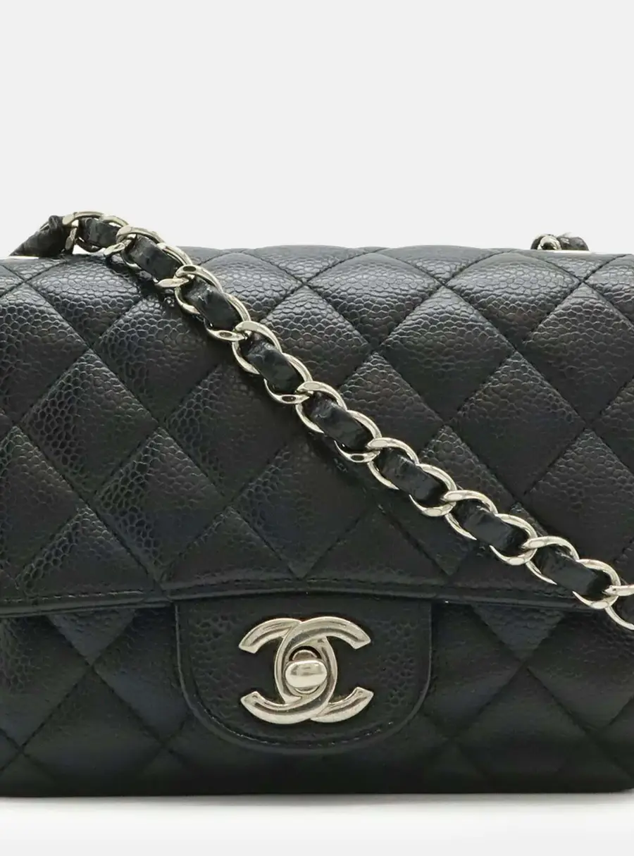 Chanel Matelasse Coco Mark Mini Black Caviar Leather Flap Bag